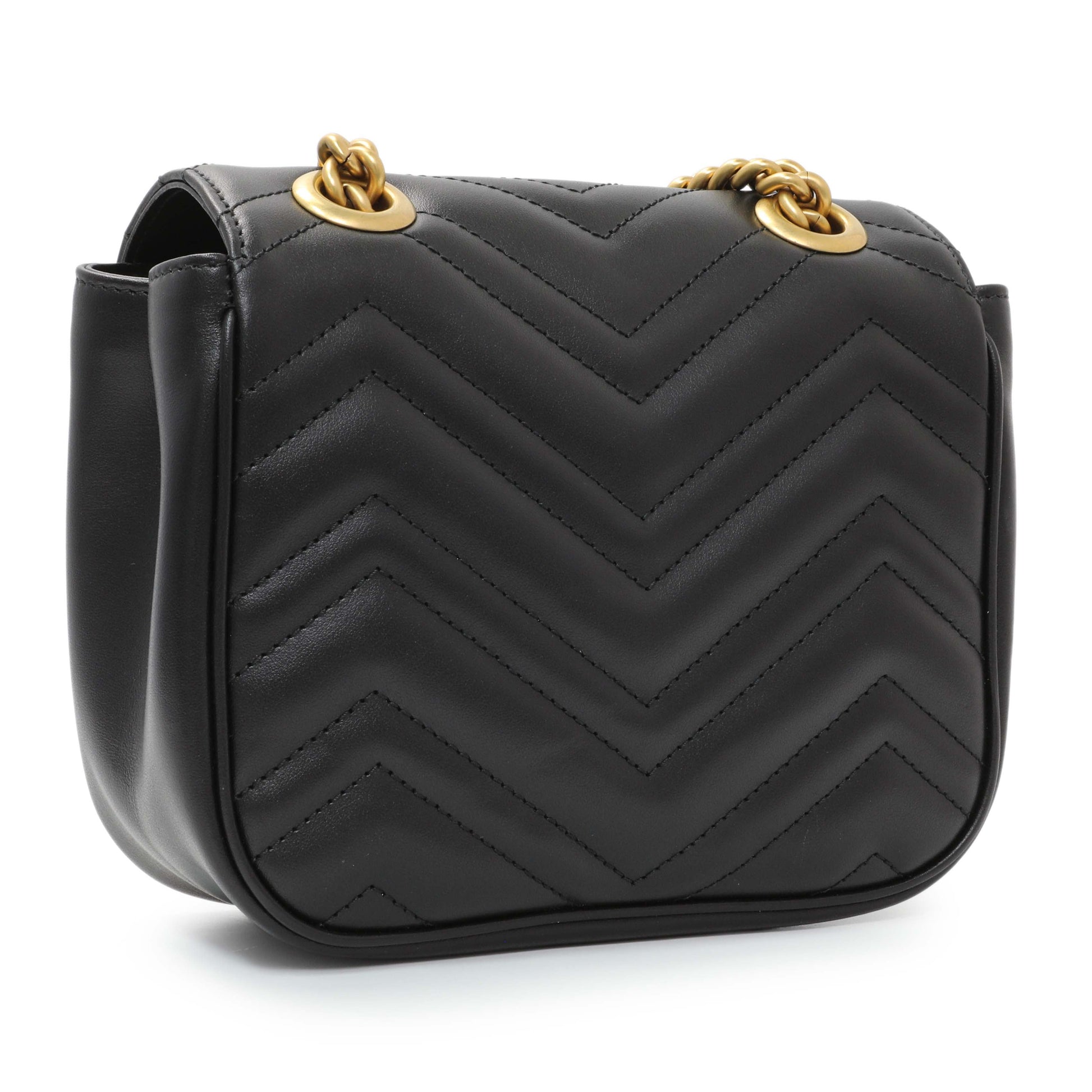 Exclusive Gucci Black Calfskin Matelasse Mini GG Marmont Square Shoulder Bag — Side View