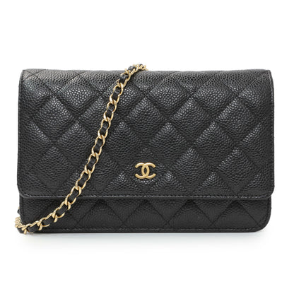 Exclusive Chanel Black Caviar Quilted Wallet on Chain — Front View