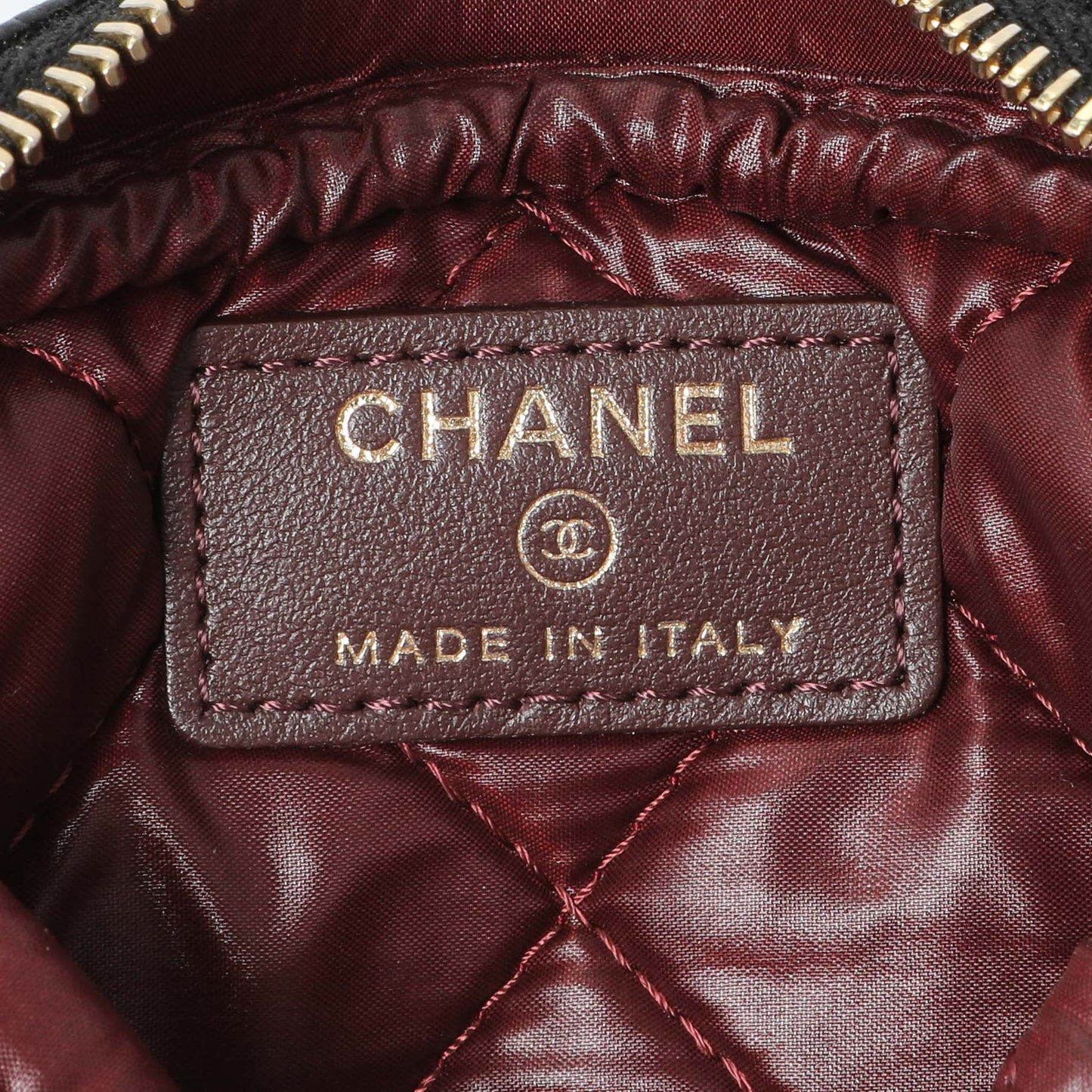 Exclusive Chanel Black Caviar Quilted Small Curvy Pouch Cosmetic Case — Detail View