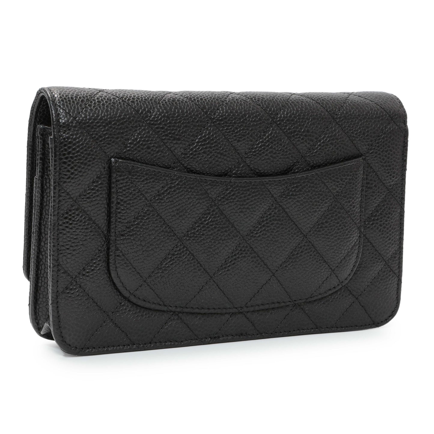 Exclusive Chanel Black Caviar Quilted Wallet on Chain — Side View