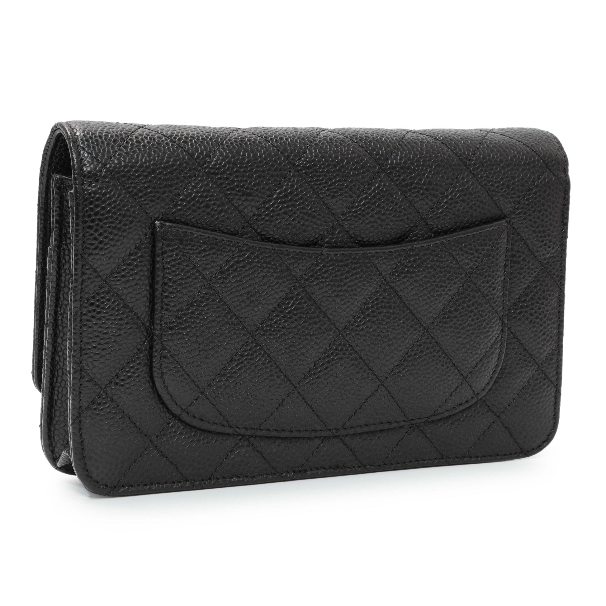 Exclusive Chanel Black Caviar Quilted Wallet on Chain — Side View