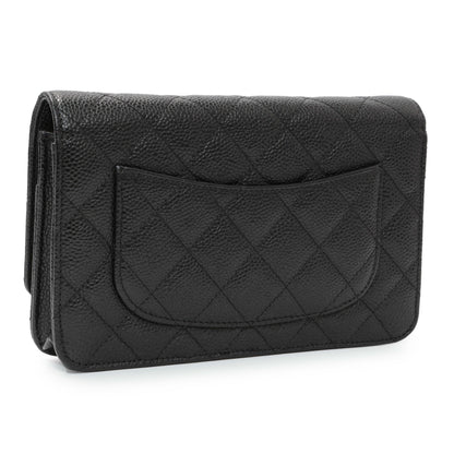 Exclusive Chanel Black Caviar Quilted Wallet on Chain — Side View