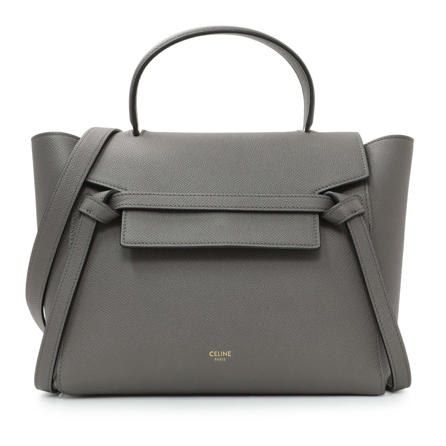 Exclusive Celine Grey Grained Calfskin Micro Belt Bag — Front View