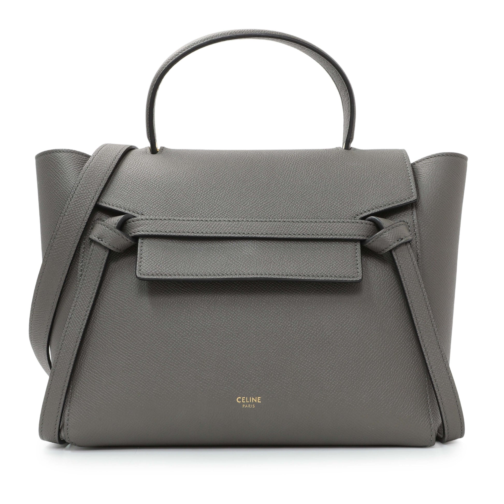 Exclusive Celine Grey Grained Calfskin Micro Belt Bag — Front View