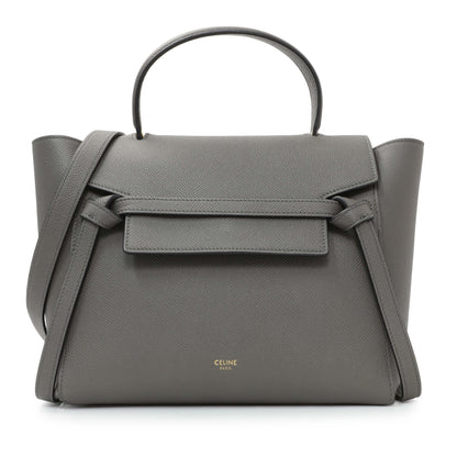 Exclusive Celine Grey Grained Calfskin Micro Belt Bag — Front View