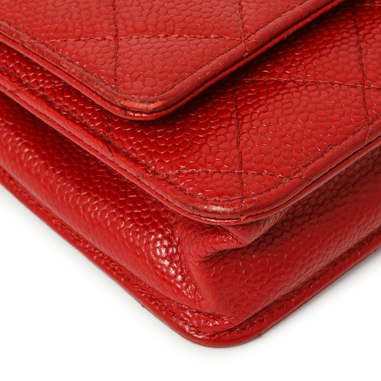 Exclusive Chanel Red Quilted Caviar Classic Wallet on Chain WOC — Top View