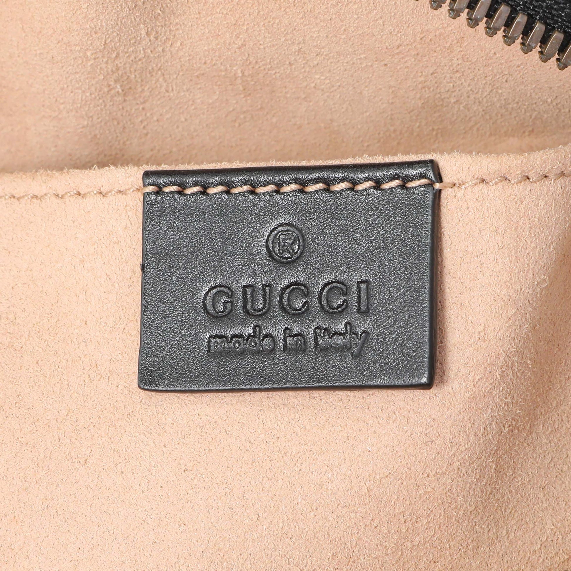 Exclusive Gucci Black Calfskin Matelasse GG Marmont Belt Bag — Detail View