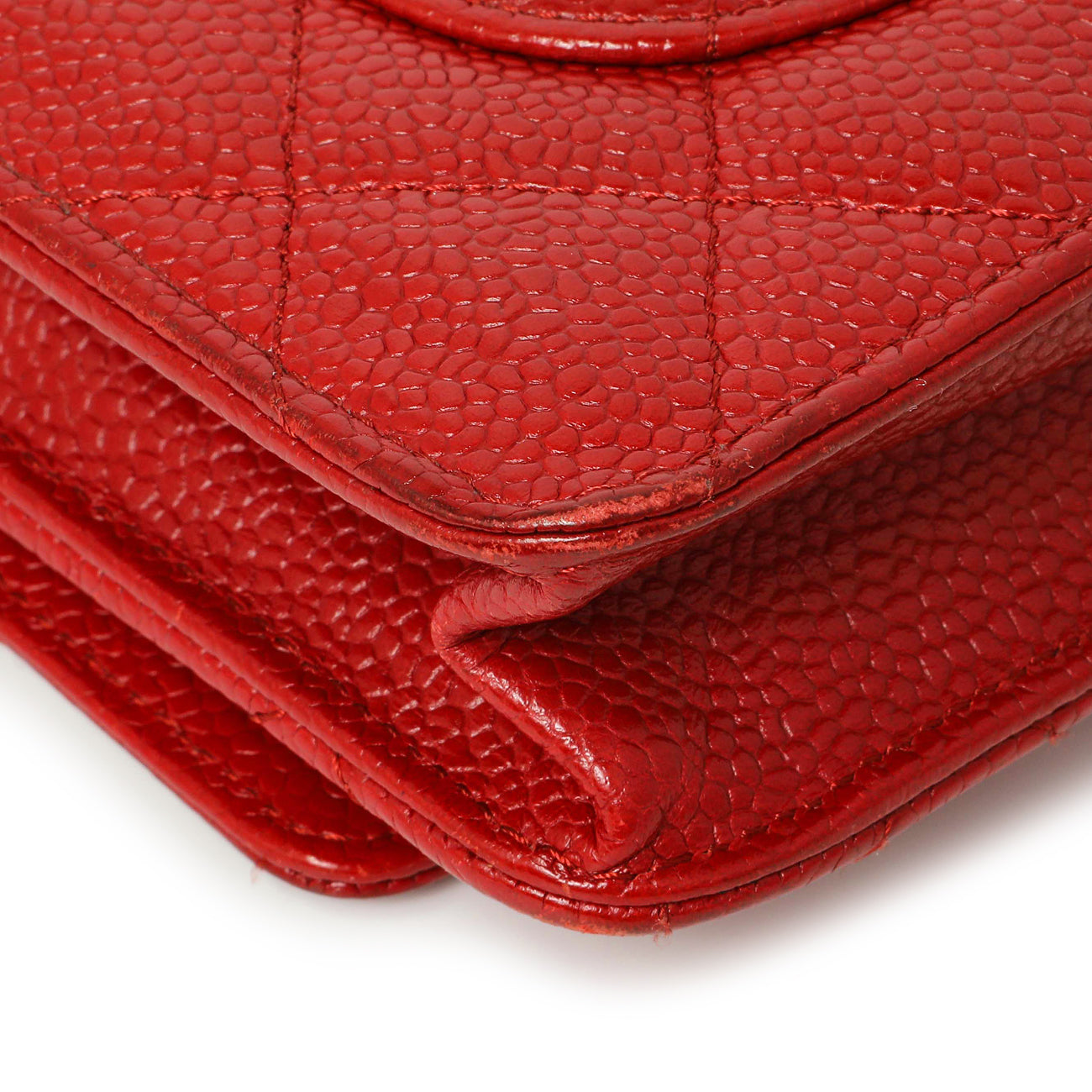 Exclusive Chanel Red Quilted Caviar Classic Wallet on Chain WOC — Lifestyle View