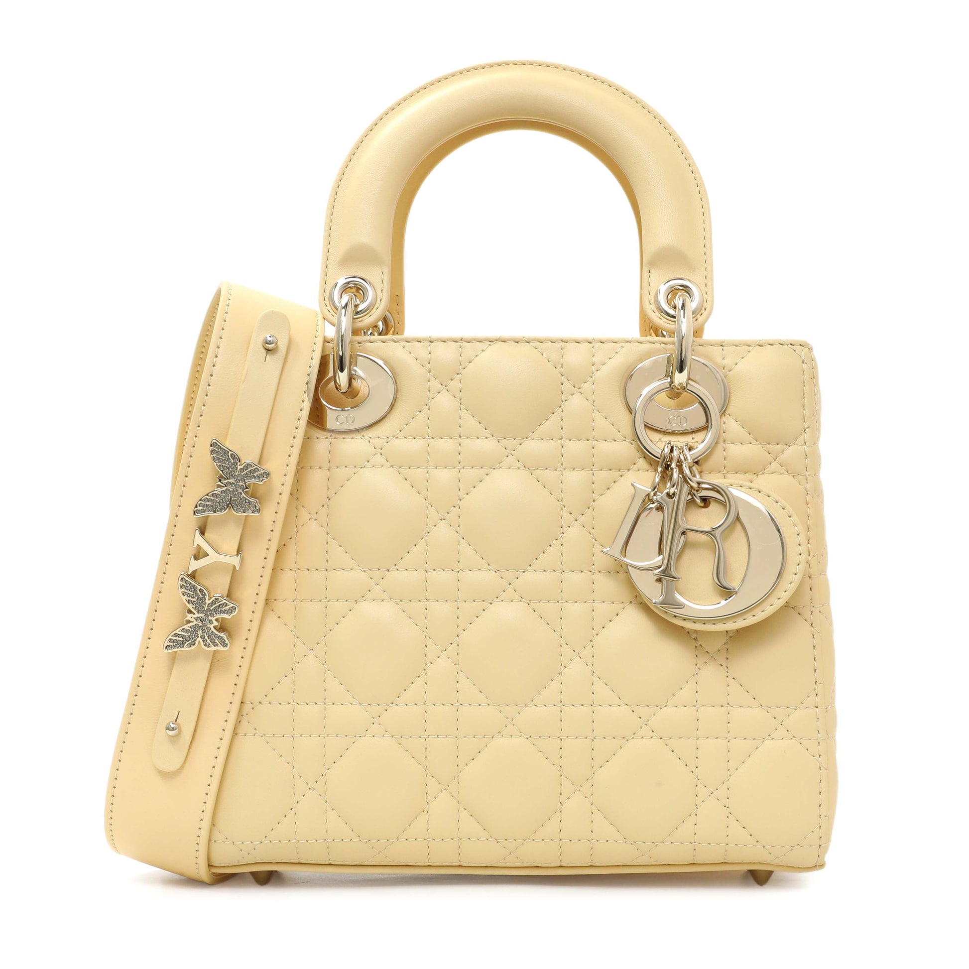 Exclusive Christian Dior Light Yellow Lambskin Cannage Small My ABCDior Lady Dior — Front View