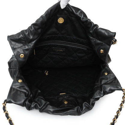 Exclusive Chanel Black Quilted Shiny Calfskin Large Chanel 22 — Top View