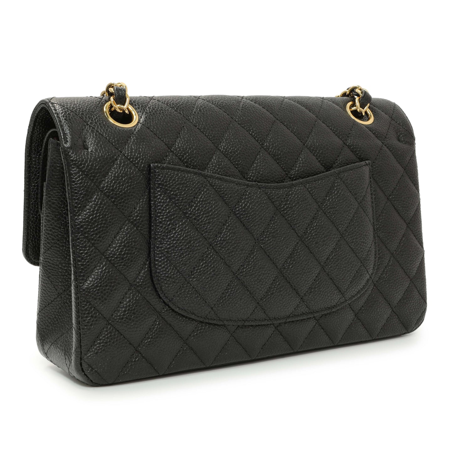 Exclusive Chanel Black Quilted Caviar Medium Classic Double Flap — Side View