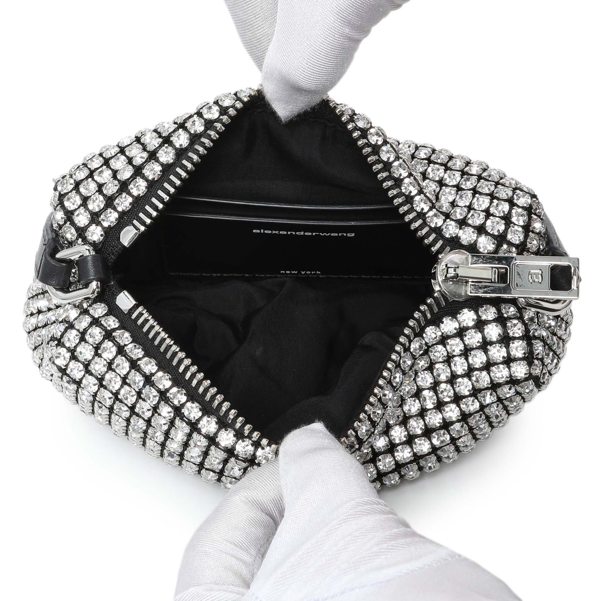 Exclusive Alexander Wang Black Silver Mesh Crystal Rhinestone Mini Heiress Pouch — Top View