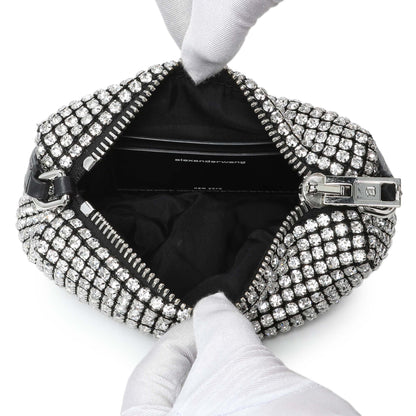 Exclusive Alexander Wang Black Silver Mesh Crystal Rhinestone Mini Heiress Pouch — Top View