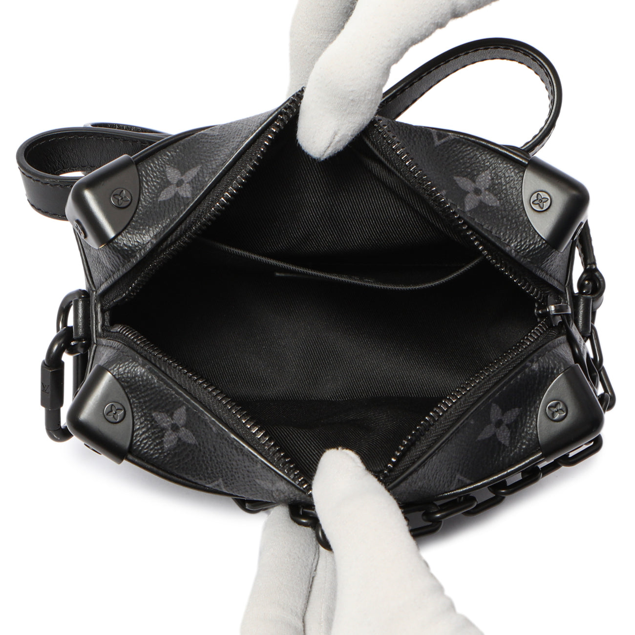 Exclusive Louis Vuitton Monogram Eclipse Mini Soft Trunk — Detail View