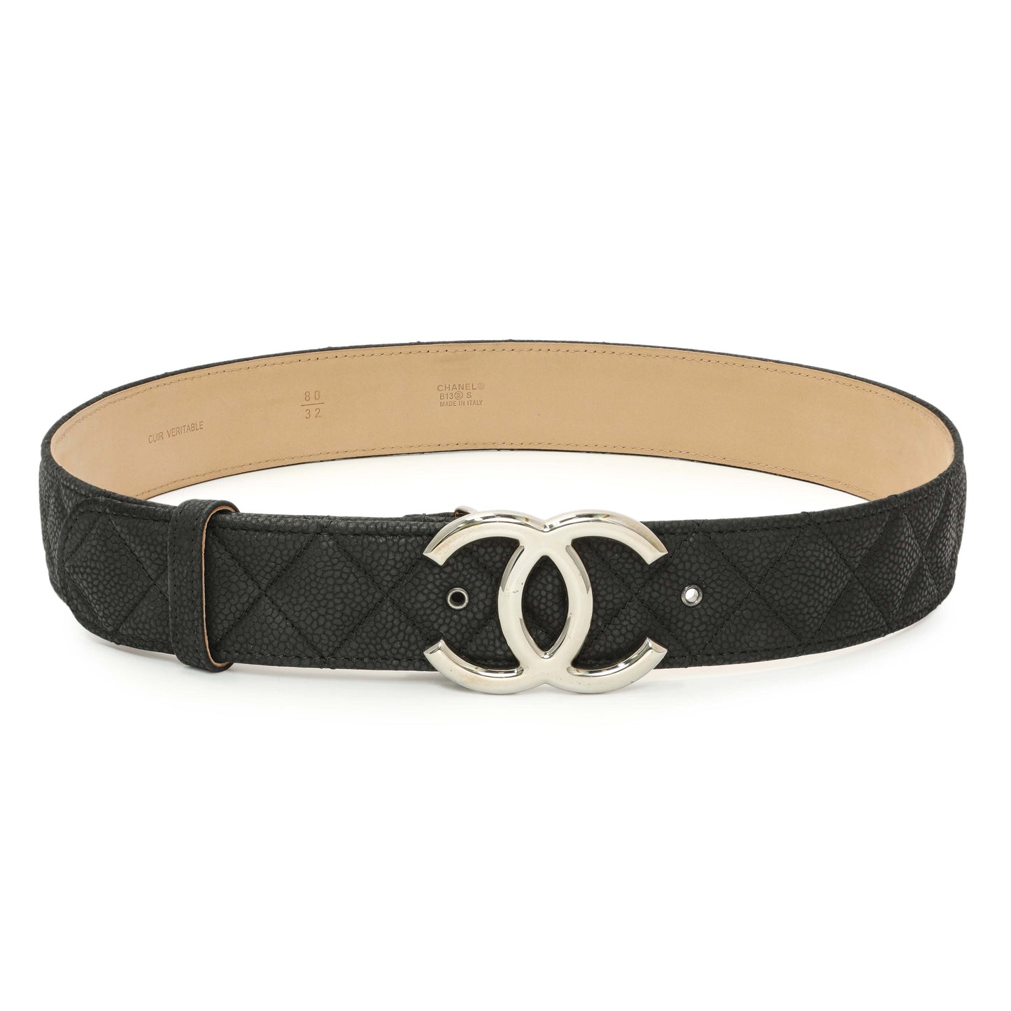 Exclusive Chanel Black Quilted Caviar CC Belt — Front View