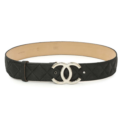 Exclusive Chanel Black Quilted Caviar CC Belt — Front View
