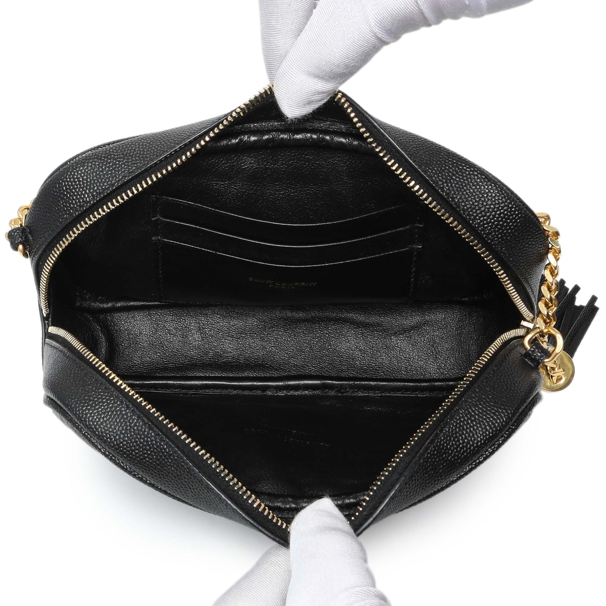 Exclusive Saint Laurent Black Grain De Poudre Matelasse Monogram Mini Lou Camera Bag — Top View
