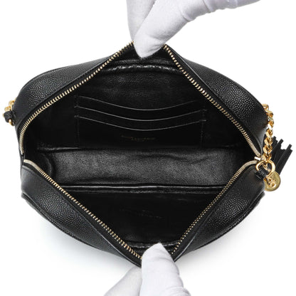 Exclusive Saint Laurent Black Grain De Poudre Matelasse Monogram Mini Lou Camera Bag — Top View