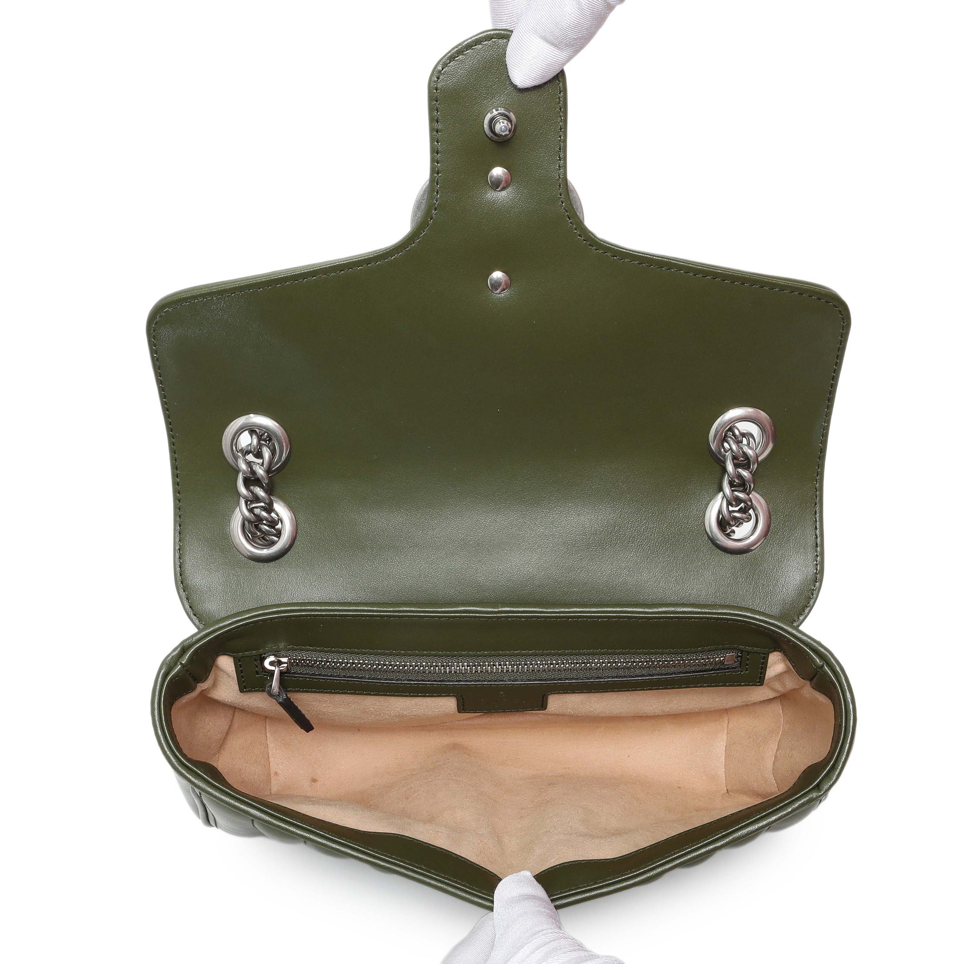 Exclusive Gucci Green Calfskin Matelasse Aria Small GG Marmont Shoulder Bag — Alternate View 8