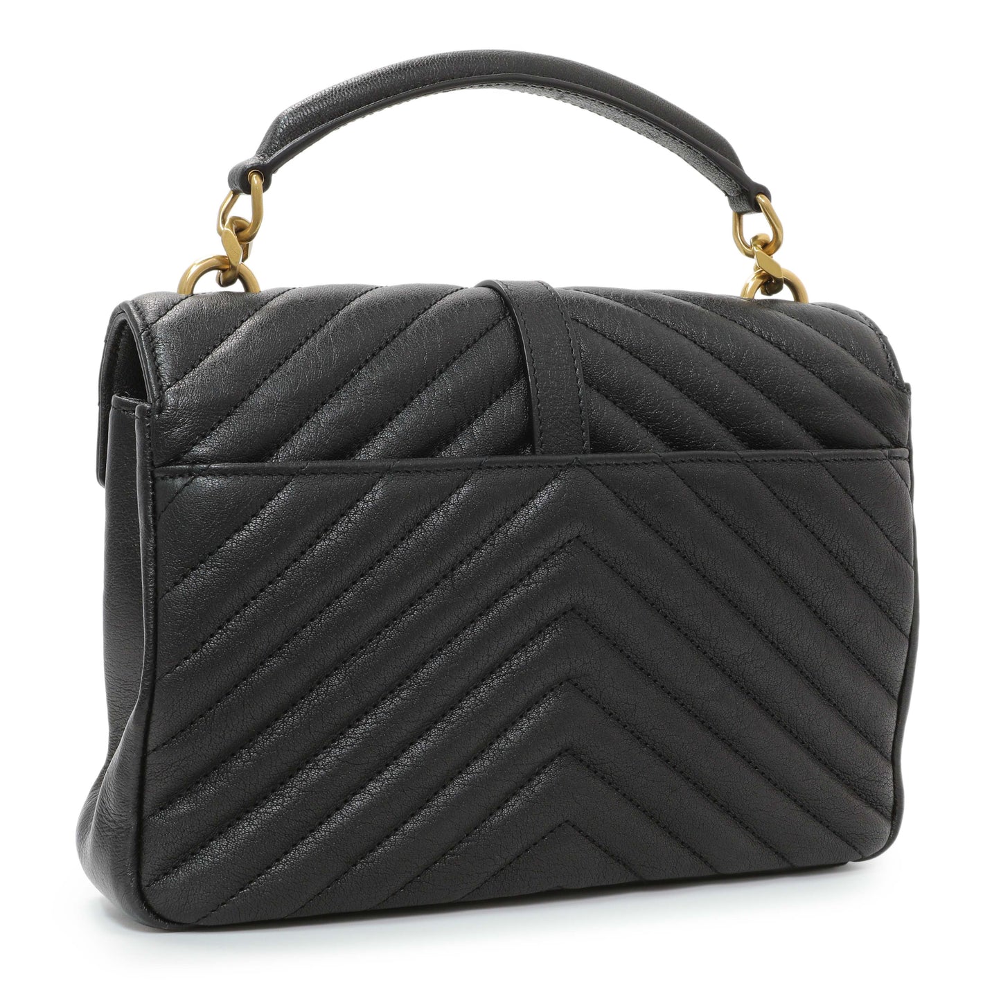 Exclusive Saint Laurent Black Sheepskin Matelasse Chevron Monogram Medium College Bag — Side View