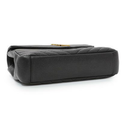 Exclusive Saint Laurent Black Sheepskin Matelasse Chevron Monogram Medium College Bag — Back View