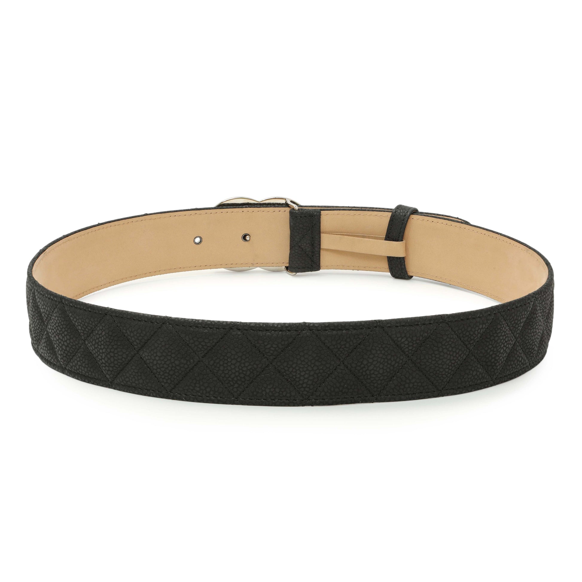 Exclusive Chanel Black Quilted Caviar CC Belt — Side View