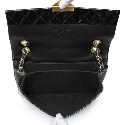 Exclusive Chanel Black Quilted Patent Pagoda Accordion Flap — Top View
