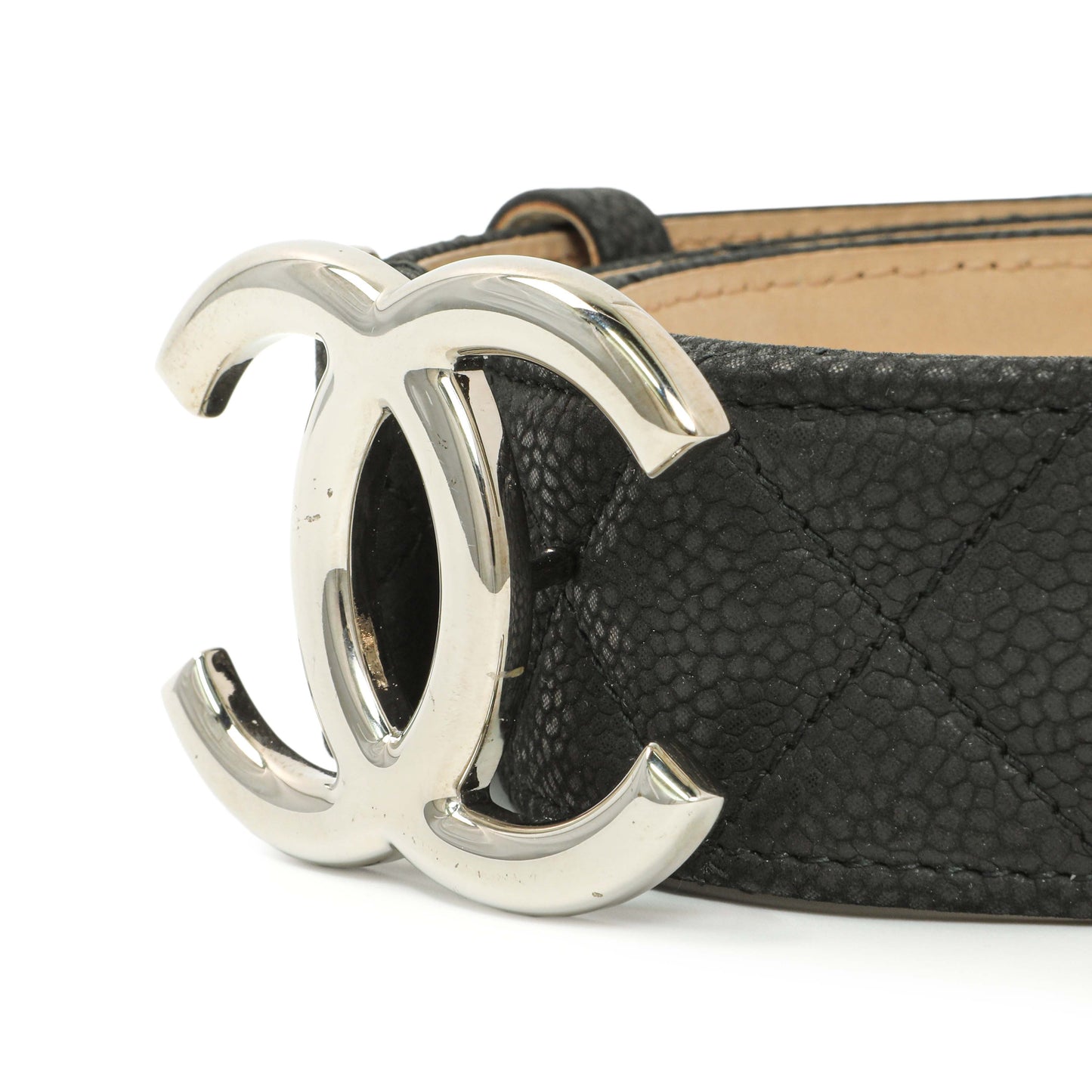 Exclusive Chanel Black Quilted Caviar CC Belt — Back View