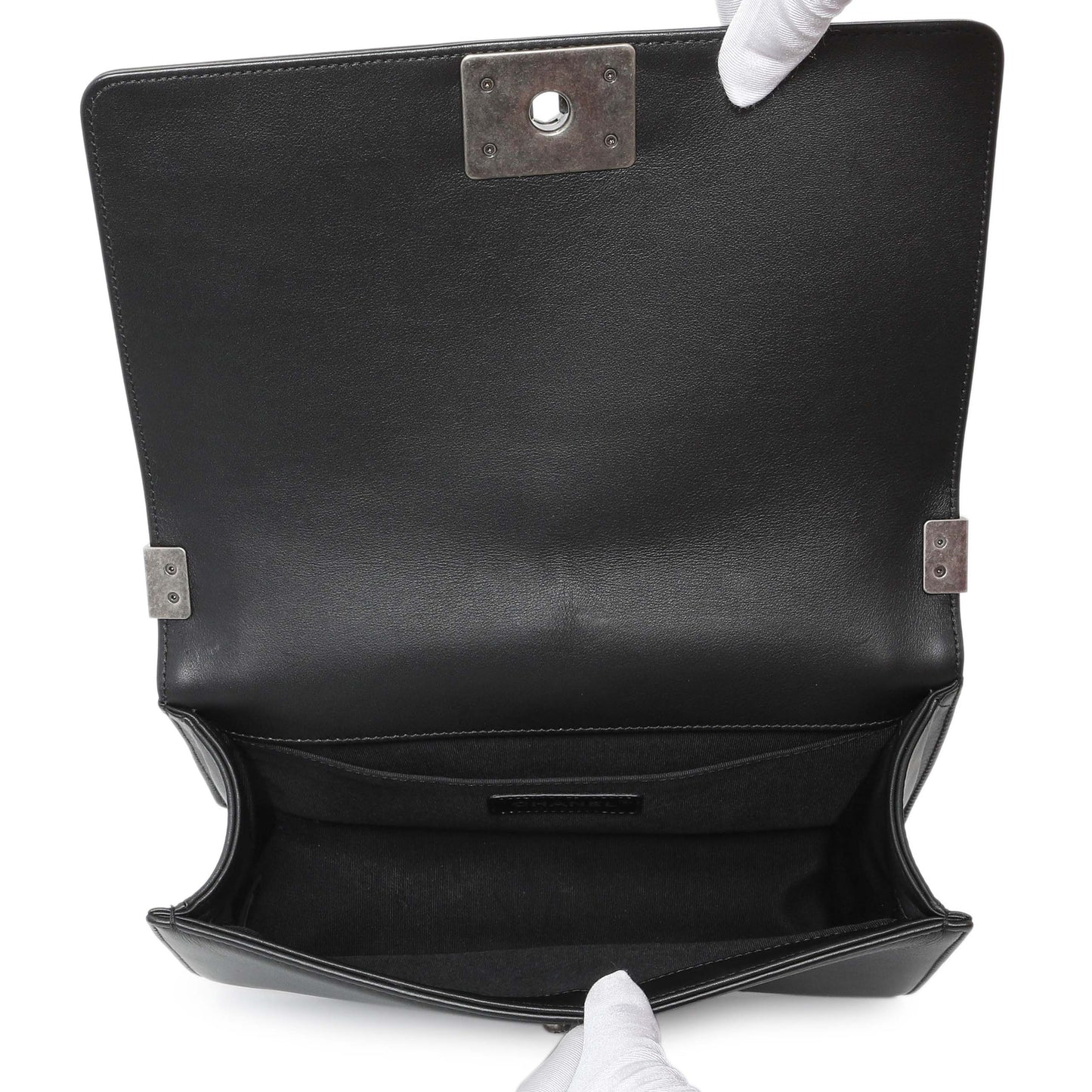 Exclusive Chanel Black Quilted Lambskin Medium Boy Flap — Detail View