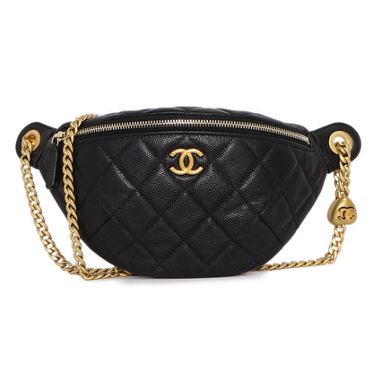 Exclusive Chanel Black Quilted Caviar Sweetheart Bum Bag — Front View