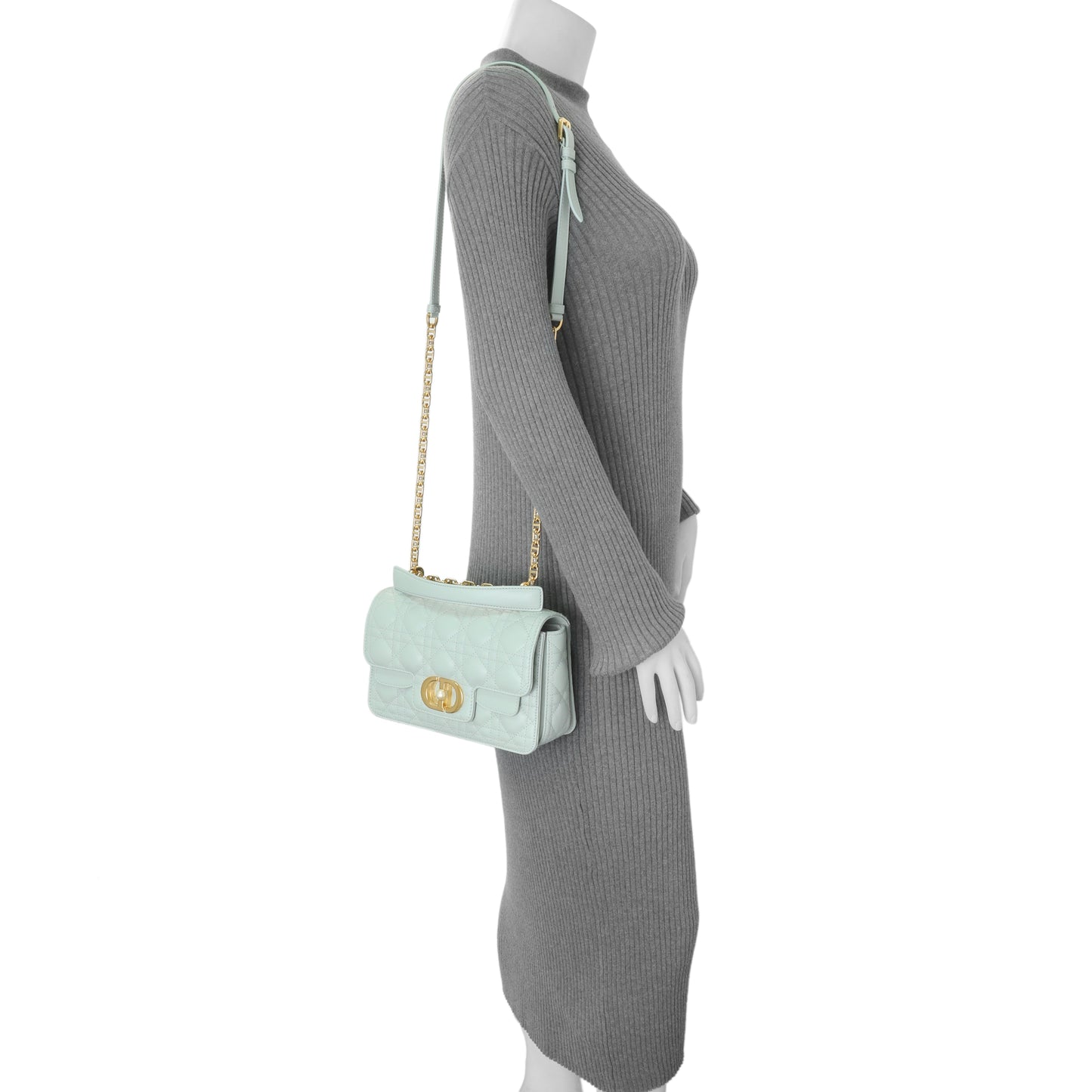 Exclusive Christian Dior Light Blue Lambskin Cannage Small Jolie Top Handle Bag — Alternate View 7