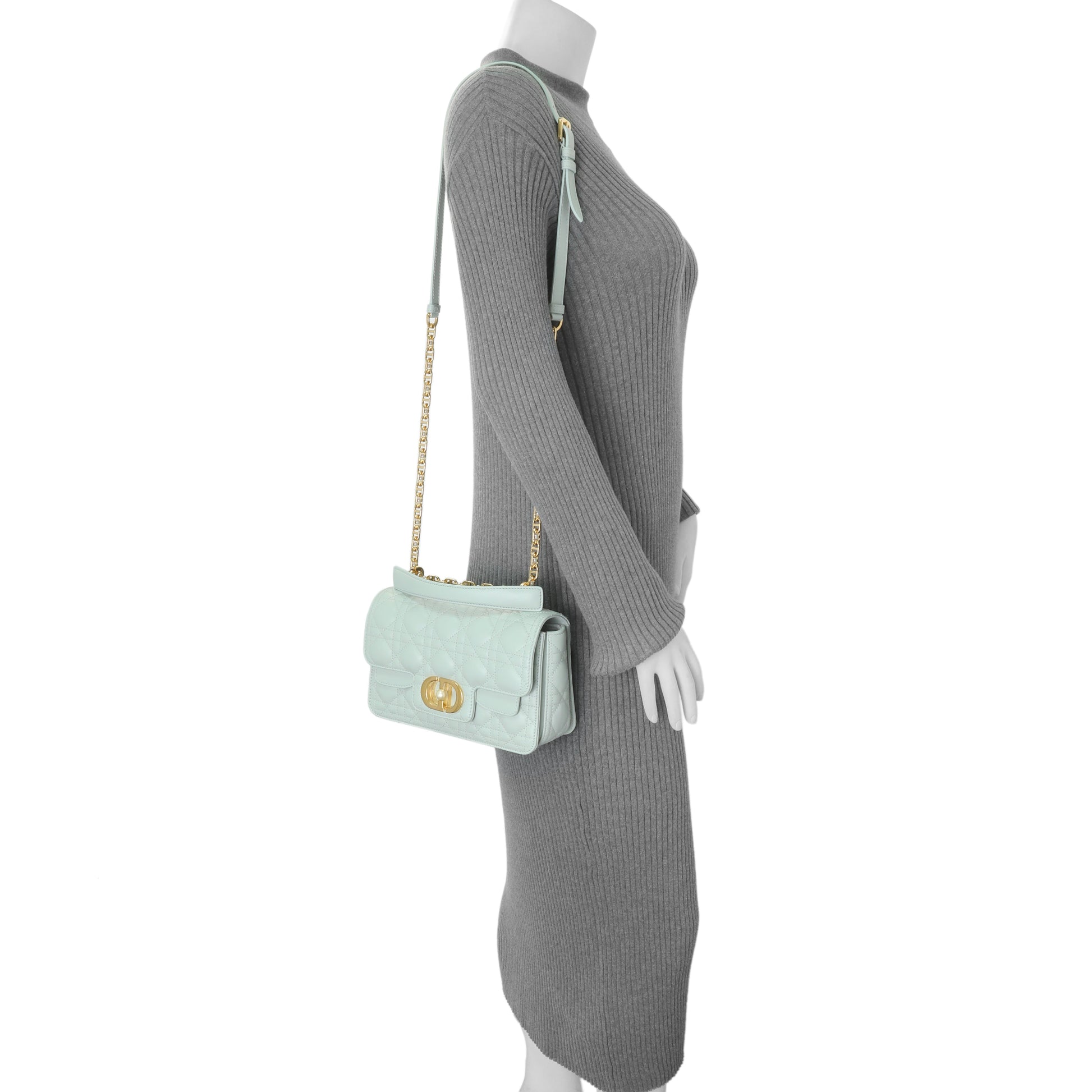 Exclusive Christian Dior Light Blue Lambskin Cannage Small Jolie Top Handle Bag — Alternate View 7