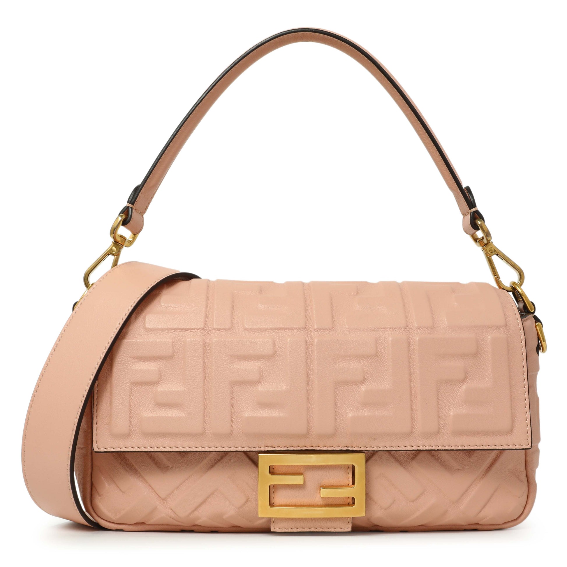 Exclusive Fendi Rosa Bourbon Nappa FF 1974 Embossed Baguette — Front View