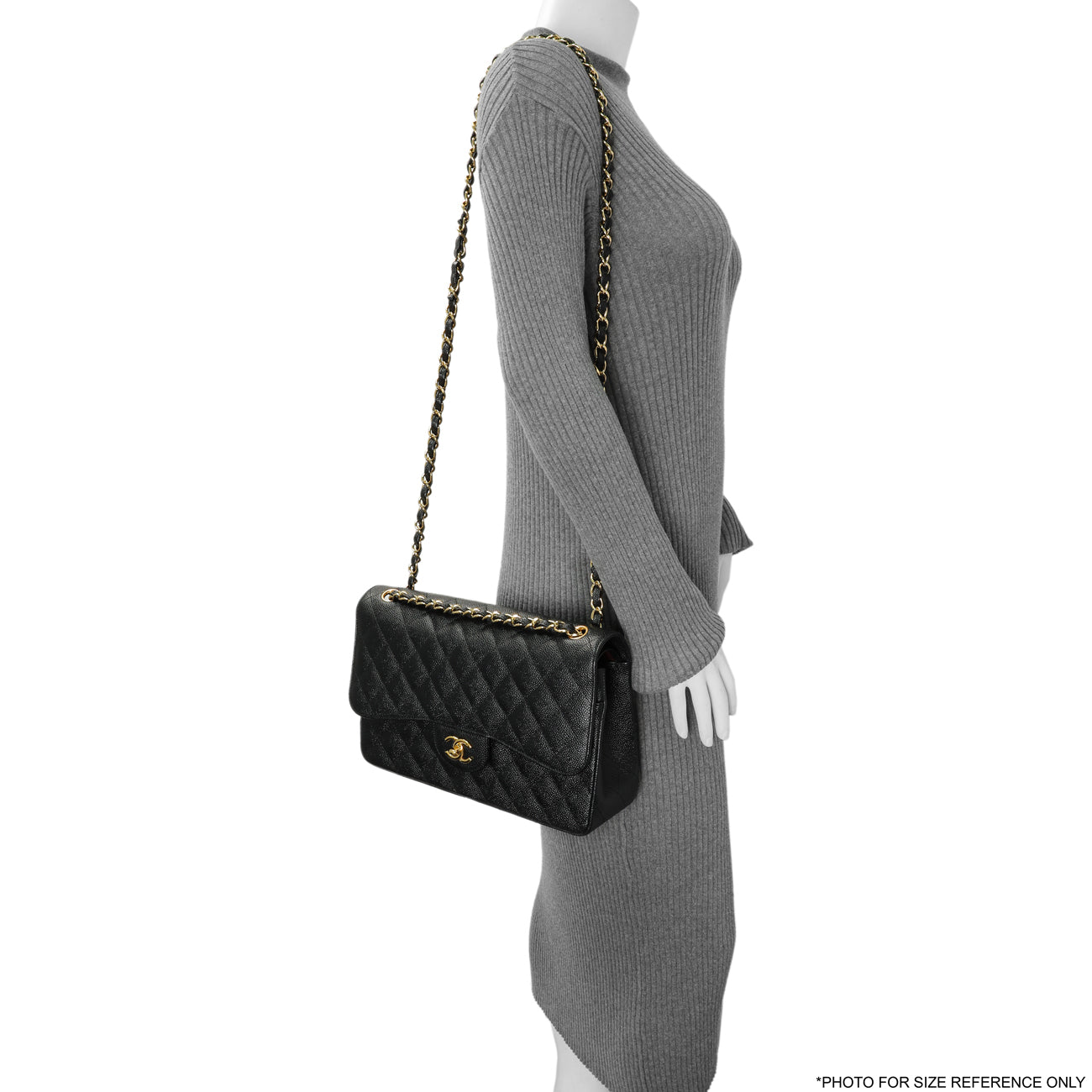Exclusive Chanel Black Quilted Caviar Jumbo Classic Double Flap — Alternate View 8