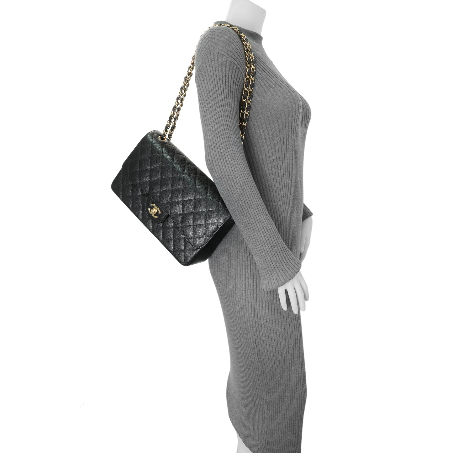 Exclusive Chanel Black Quilted Caviar Jumbo Double Flap — Alternate View 7