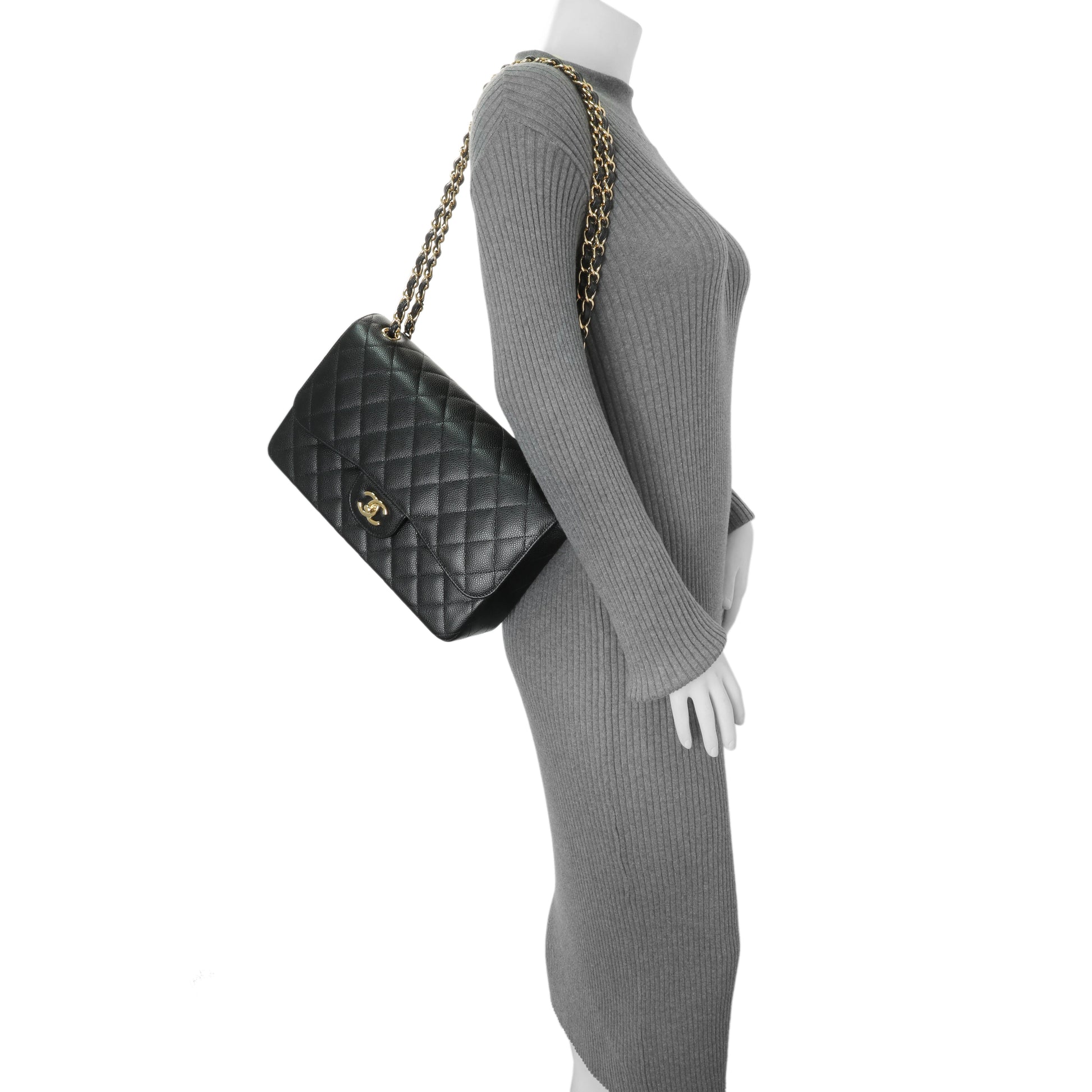 Exclusive Chanel Black Quilted Caviar Jumbo Double Flap — Alternate View 7