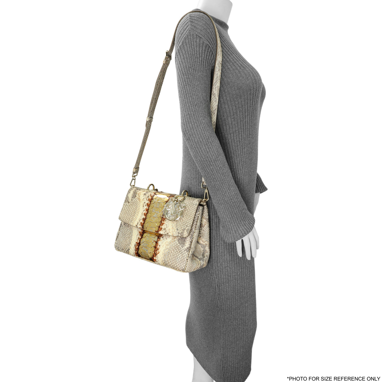 Exclusive Christian Dior Beige Gold Metallic Python Small Be Dior Flap — Lifestyle View