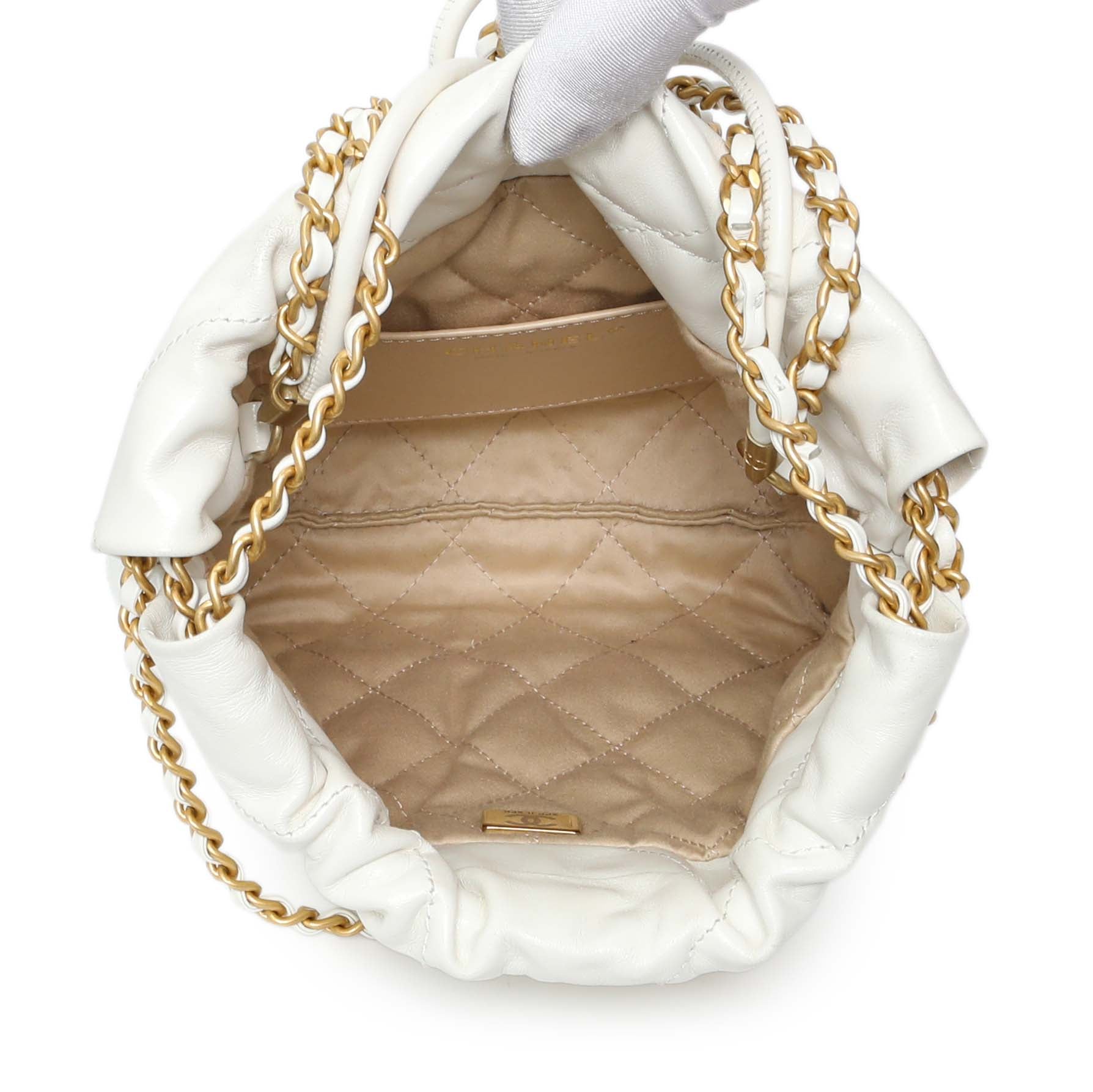 Exclusive Chanel White Shiny Calfskin Quilted Mini Chanel 22 — Alternate View 8