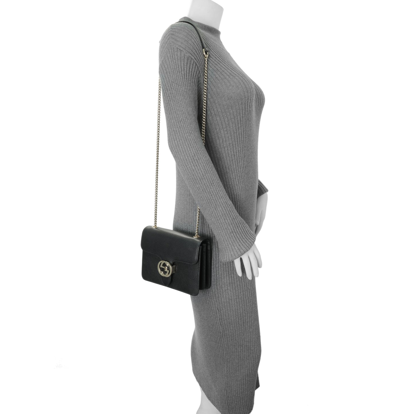 Exclusive Gucci Black Dollar Calfskin Small Interlocking G Shoulder Bag — Alternate View 8