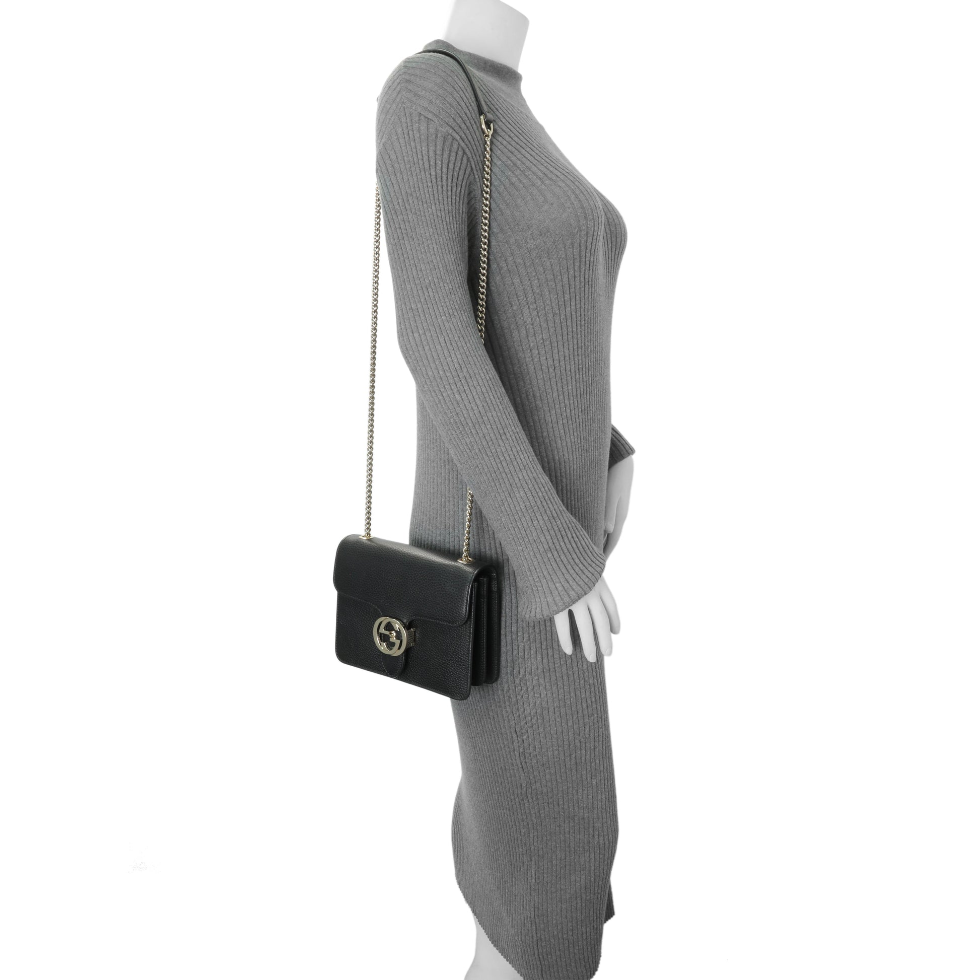 Exclusive Gucci Black Dollar Calfskin Small Interlocking G Shoulder Bag — Alternate View 8
