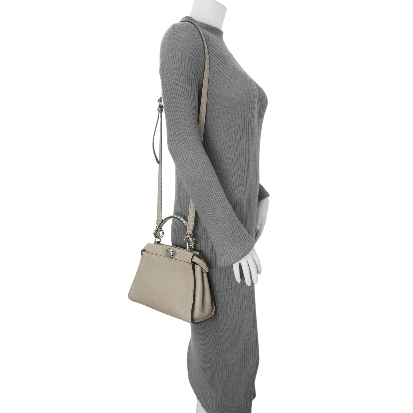 Exclusive Fendi Plaster Cuoio Romano Snakeskin Selleria Mini Peekaboo Iconic Satchel — Alternate View 8