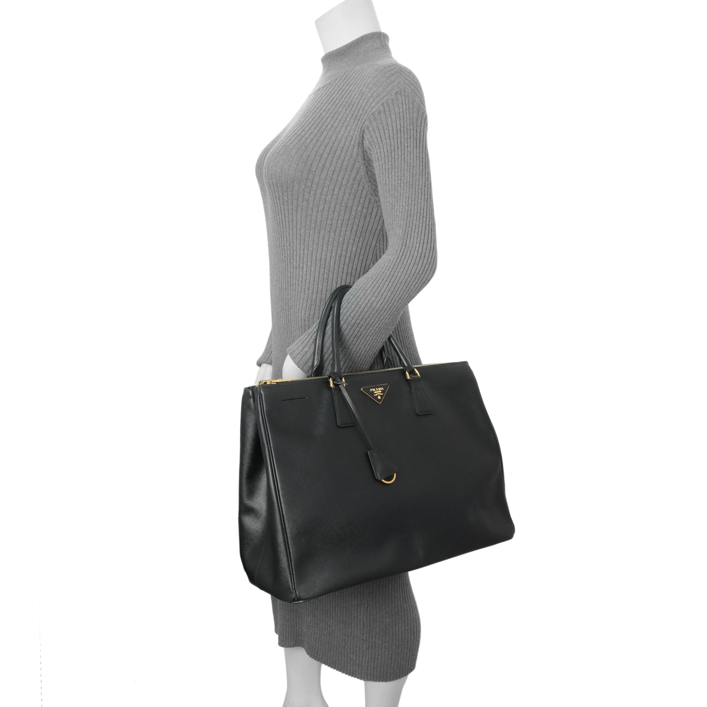 Exclusive Prada Black Saffiano Large Galleria Double Zip Tote — Alternate View 10
