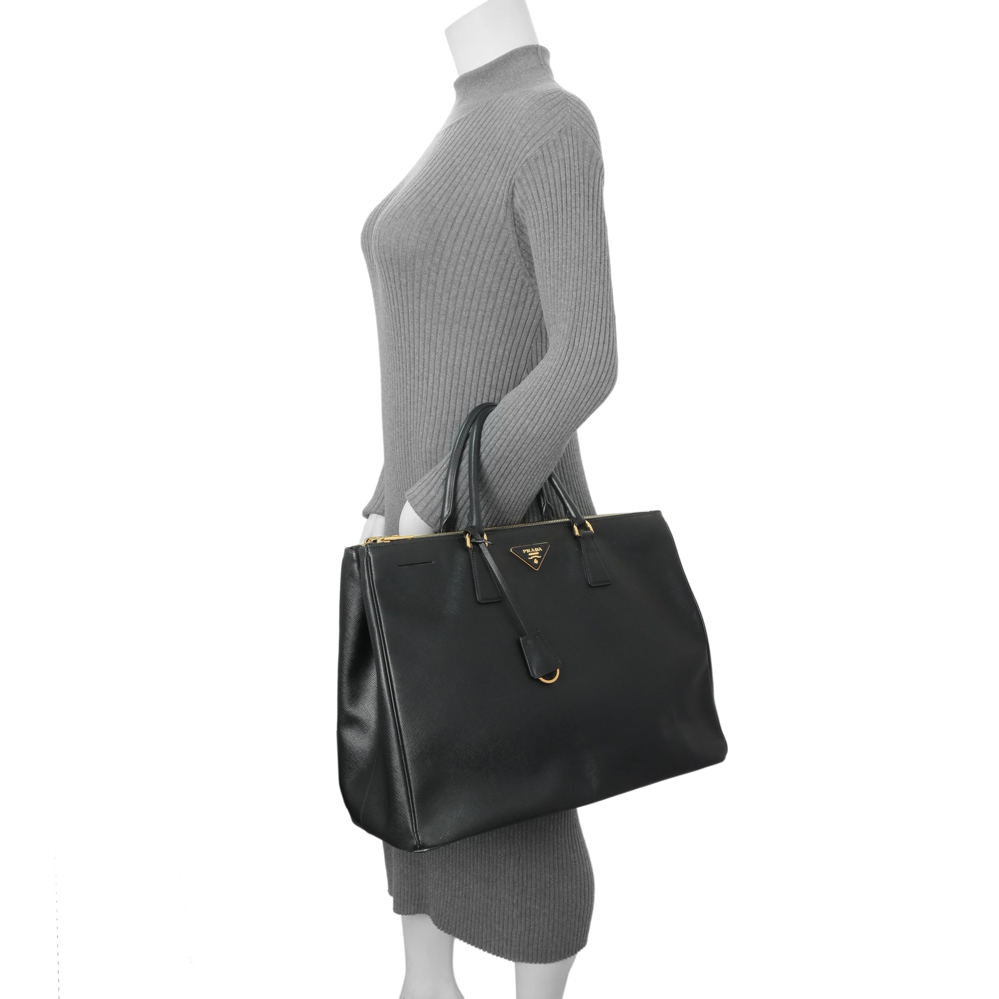 Exclusive Prada Black Saffiano Large Galleria Double Zip Tote — Alternate View 10