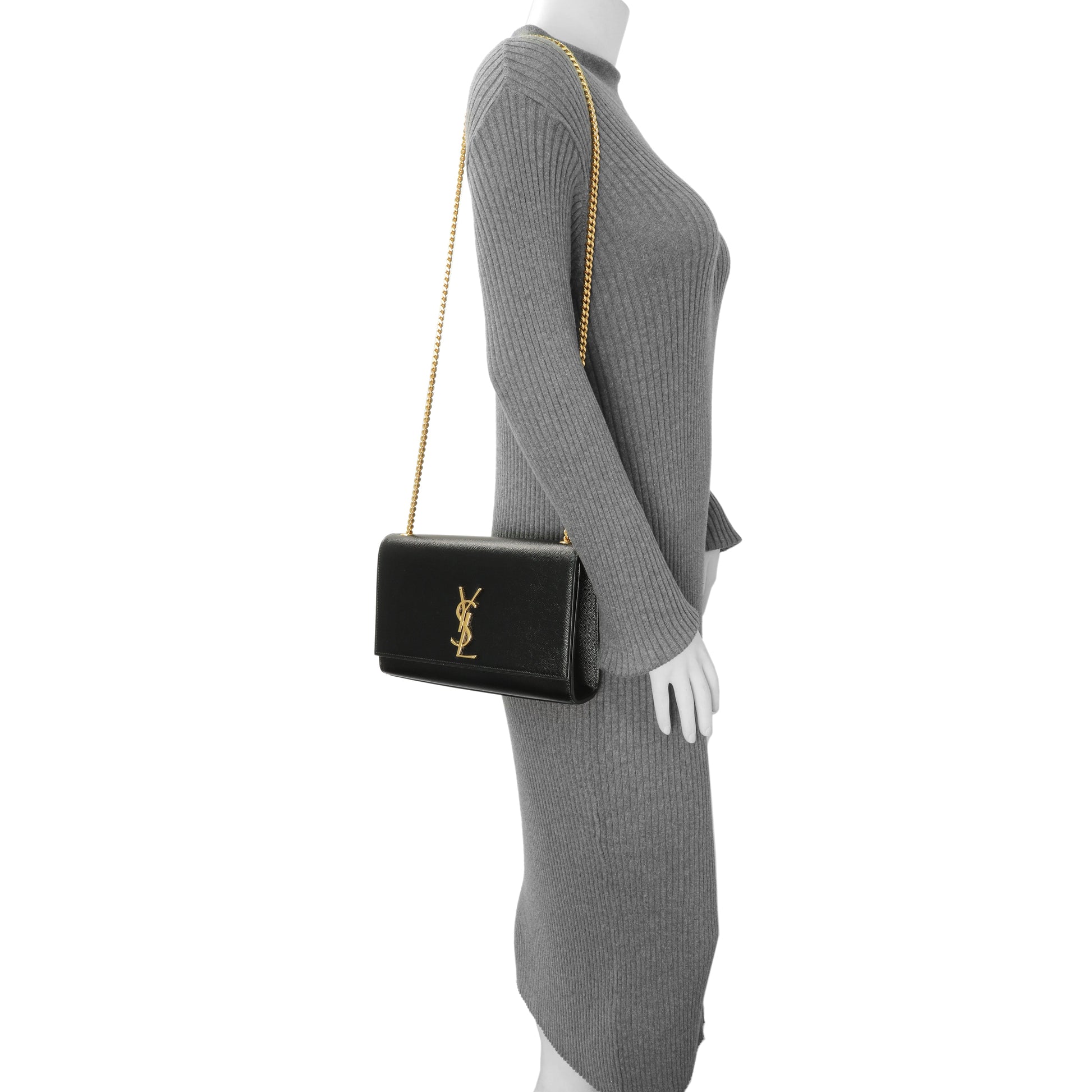 Exclusive Saint Laurent Black Grain De Poudre Medium Monogram Kate Satchel — Alternate View 7