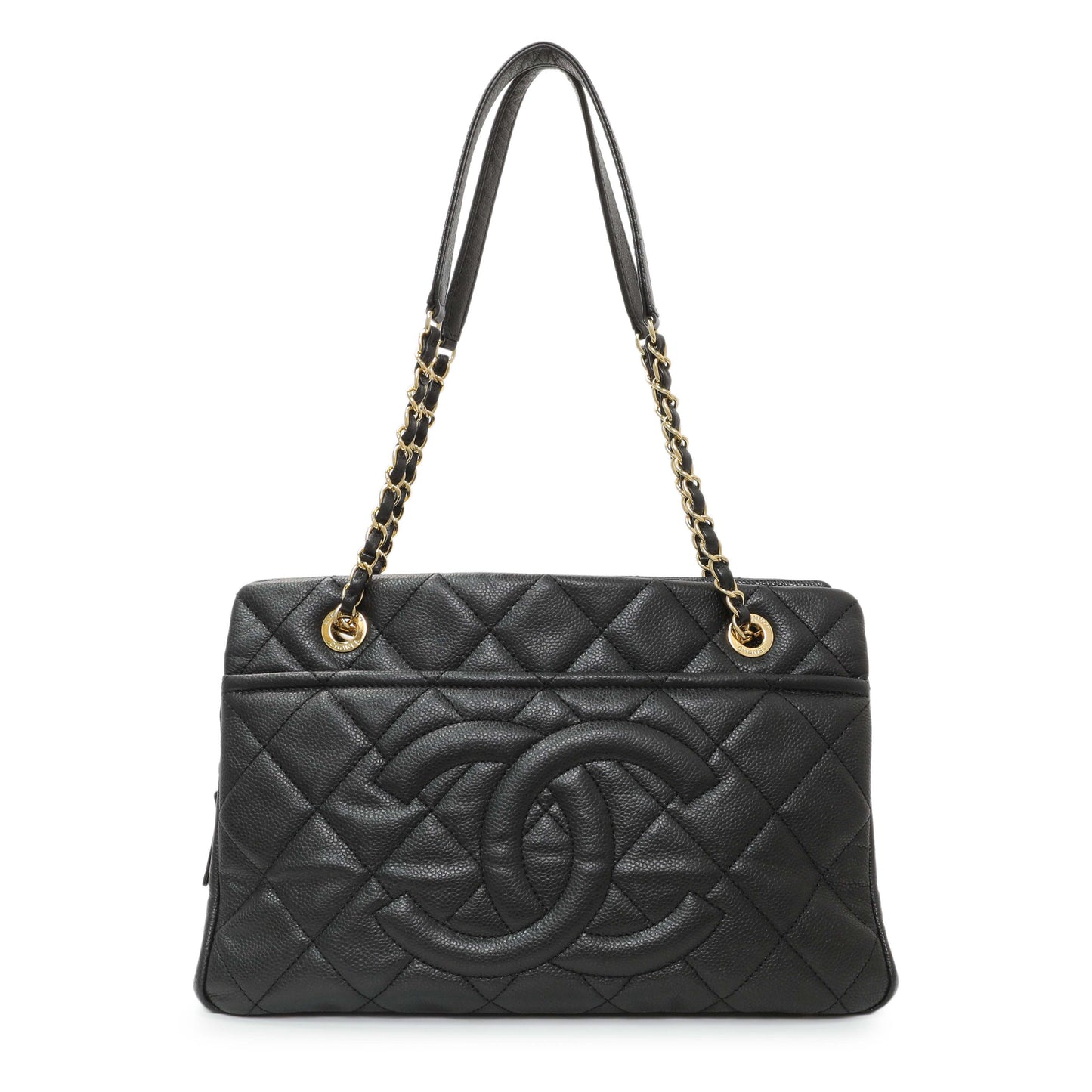 Exclusive Chanel Black Caviar Quilted Timeless CC Soft Tote — Front View
