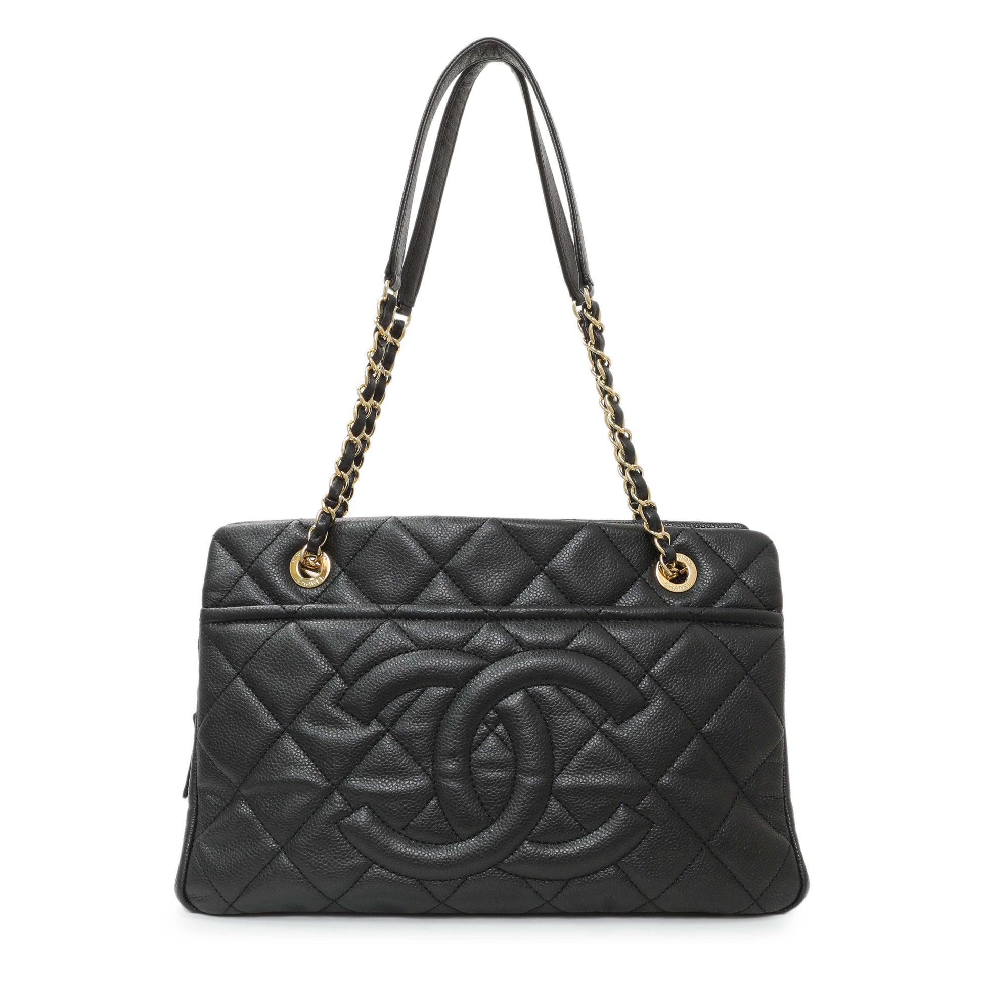 Exclusive Chanel Black Caviar Quilted Timeless CC Soft Tote — Front View