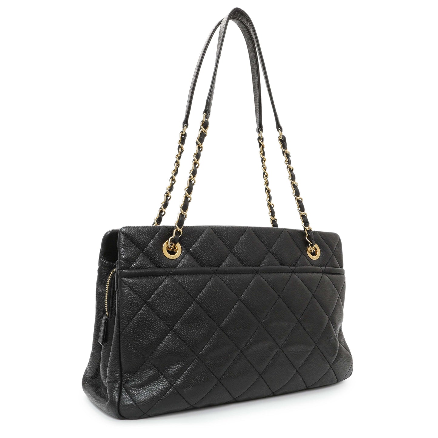 Exclusive Chanel Black Caviar Quilted Timeless CC Soft Tote — Side View