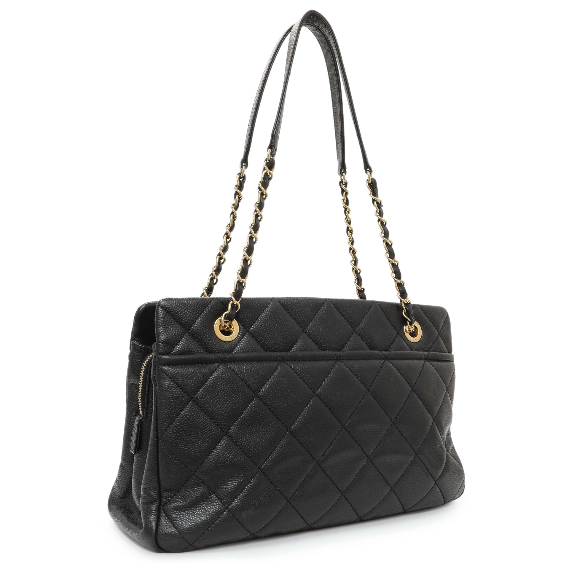 Exclusive Chanel Black Caviar Quilted Timeless CC Soft Tote — Side View