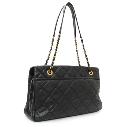 Exclusive Chanel Black Caviar Quilted Timeless CC Soft Tote — Side View