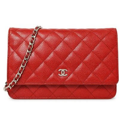 Exclusive Chanel Red Quilted Caviar Classic Wallet on Chain WOC — Front View